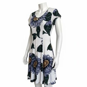 Vintage La Fete White Floral Knit Midi Dress Sz Sm Button Front Made in USA Boho